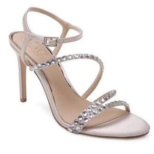 Badgley Mischka Marimba Satin Crystal Heels Size 9.5 Wedding Bridal Formal